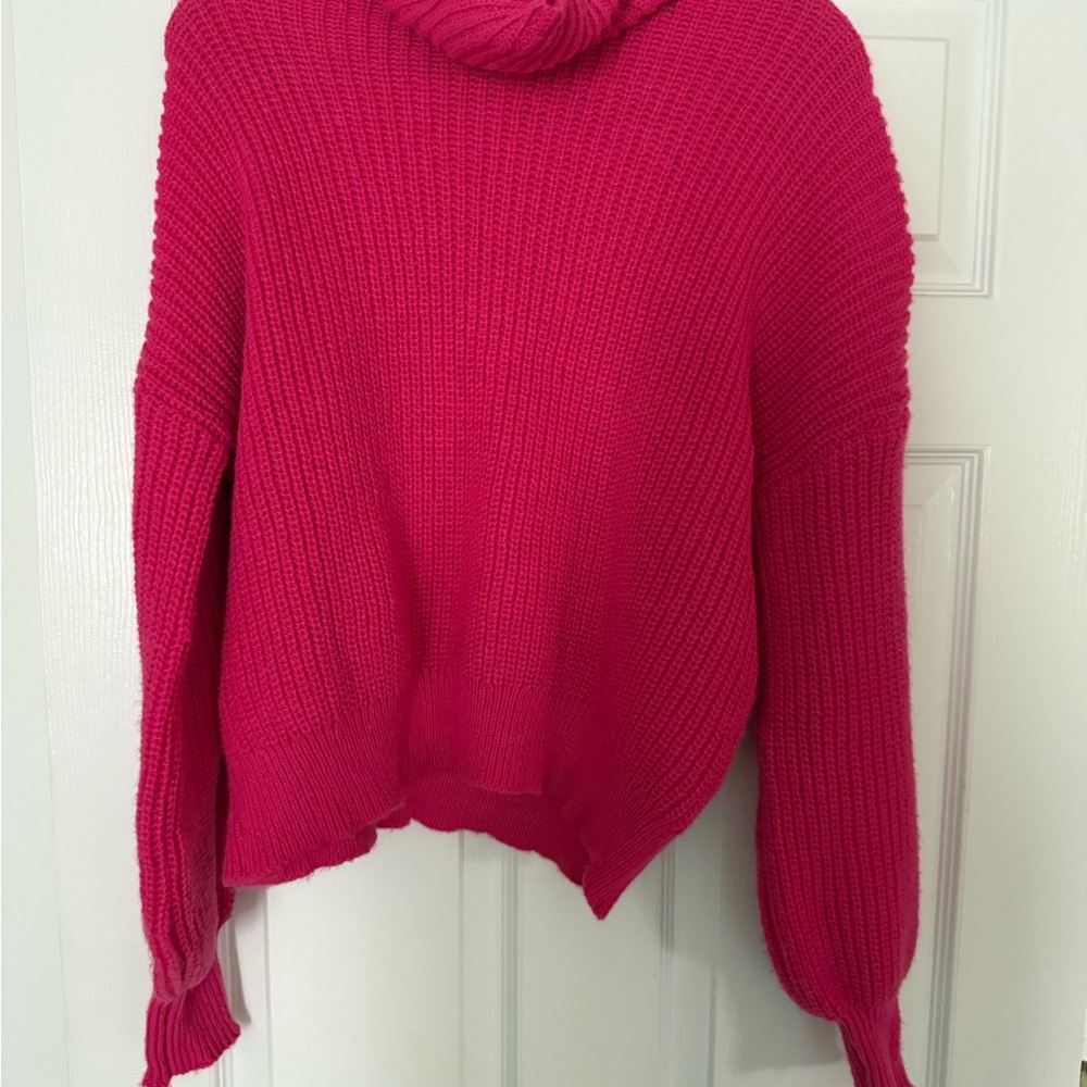 Cupshe Vibrant Pink Cowl Neck Sweater